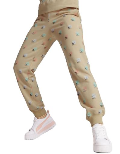 PUMA Brand Love All Over Print Regular Fit Sweatpants Beige