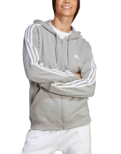 ADIDAS Essentials 3-Stripes French Terry Full-Zip Hoodie Grey