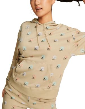 PUMA Brand Love All Over Print Regular Fit Hoodie Beige